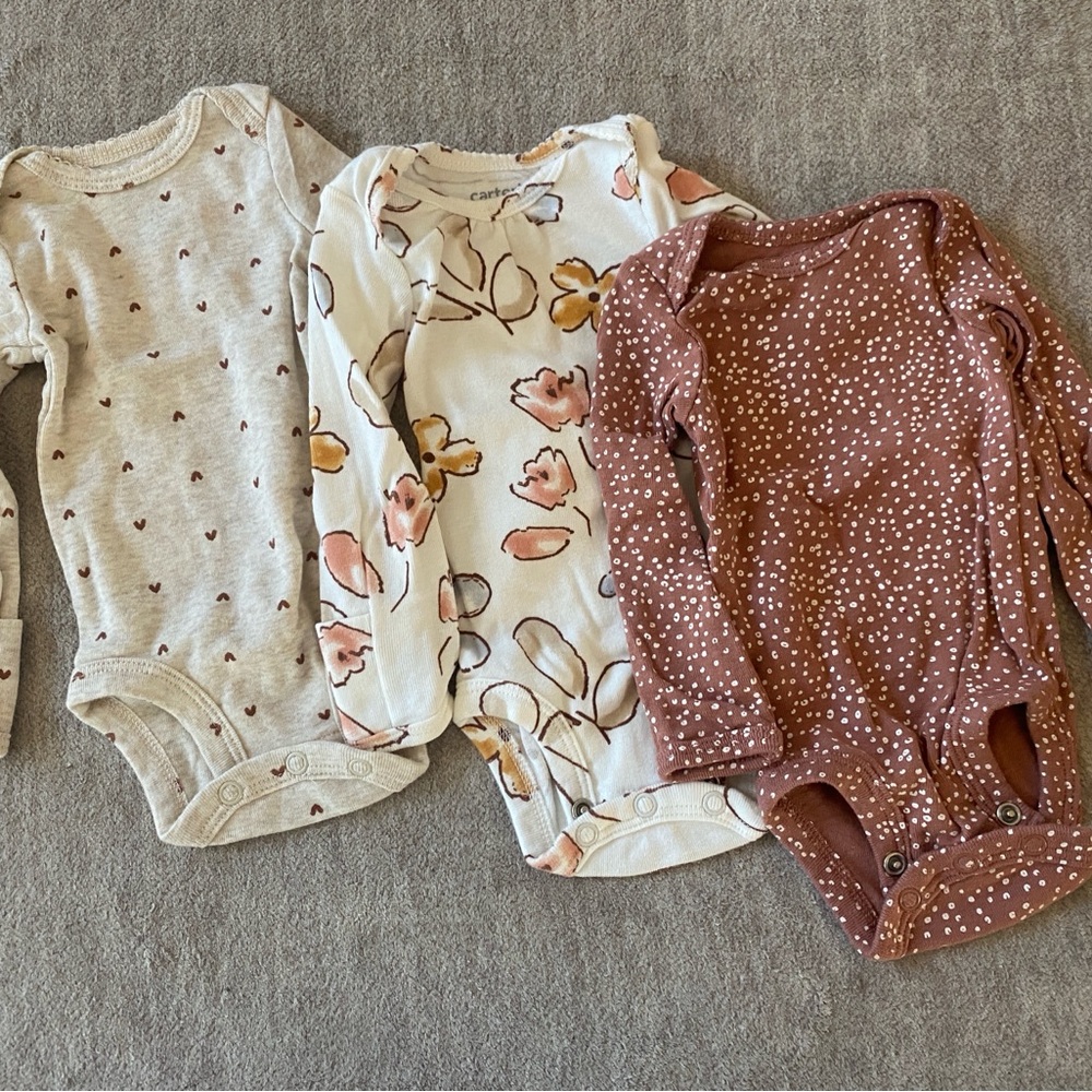 Carter's Bodysuit Trio - Cream, White, Brown